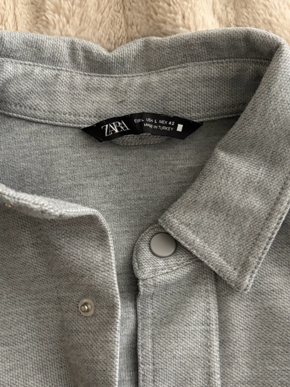 Zara Light Grey Snap-Front Shirt Jacket
